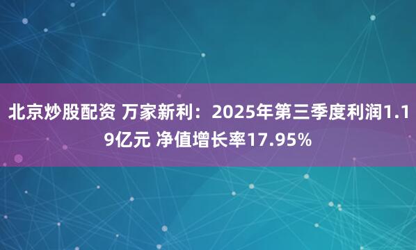 北京炒股配资 万家新利：2025年第三季度利润1.19亿元 净值增长率17.95%