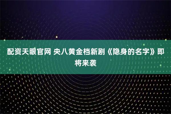 配资天眼官网 央八黄金档新剧《隐身的名字》即将来袭